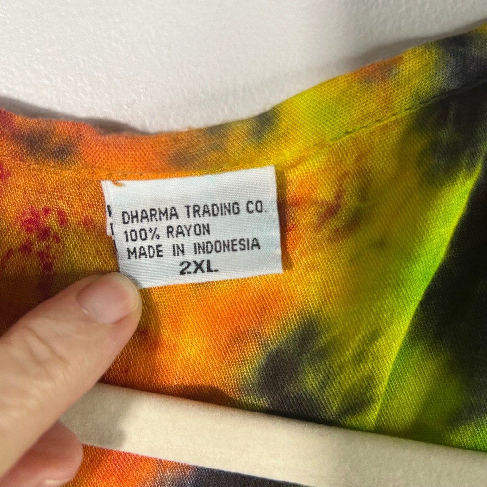 Dharma Trading Co Tie Dye Maxi Dress Kaftan 2XL Rayon Boho Festival Multicolor - Picture 7 of 9